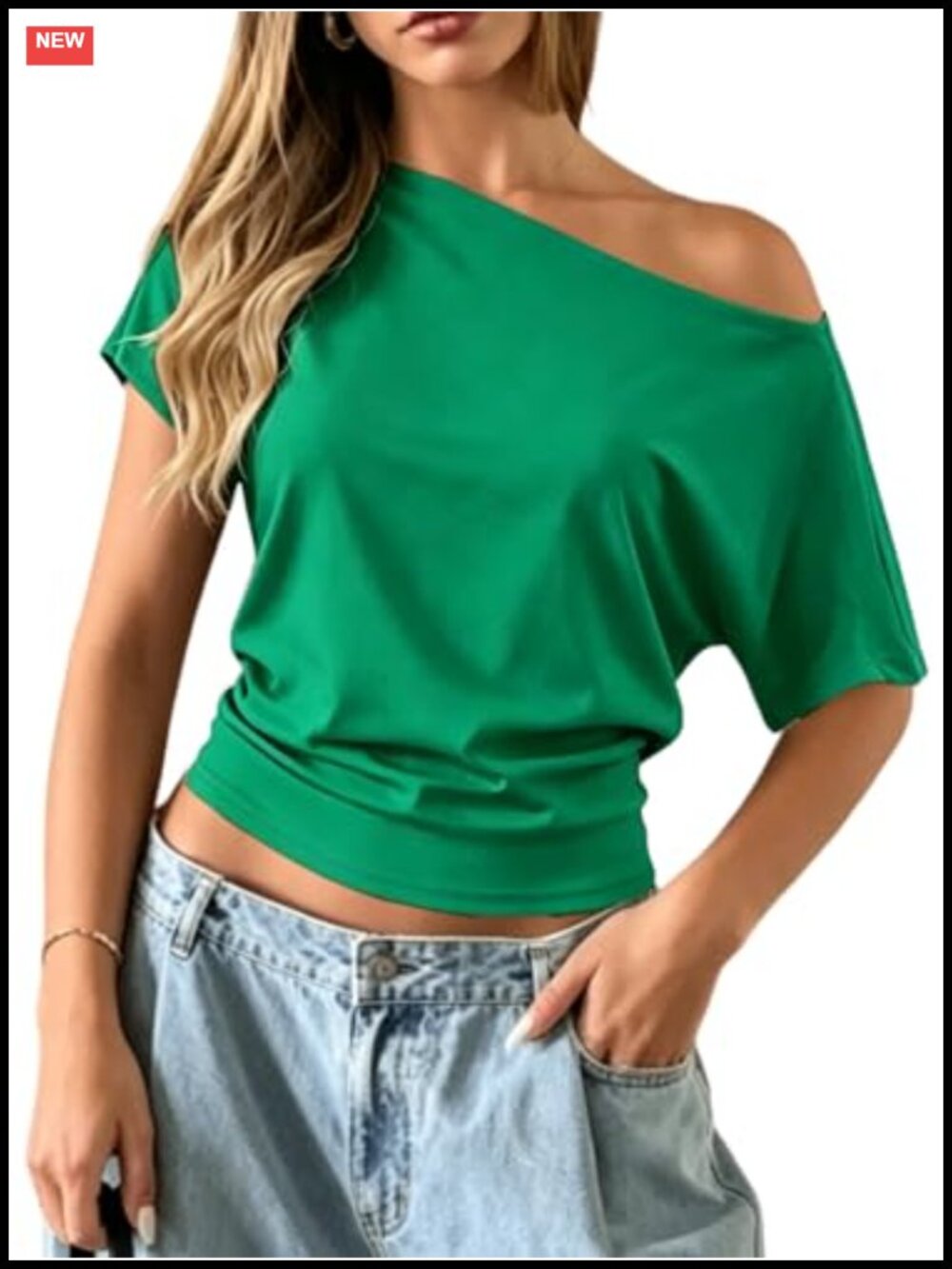 Women's Off the Shoulder Crop Top Rayon Spandex Batwing Sleeve Summer